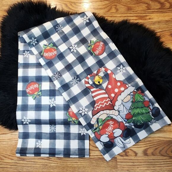 Charcoal Gray Buffalo Plaid Gnome Christmas Tree Table Runner 13x120 - Picture 3 of 6